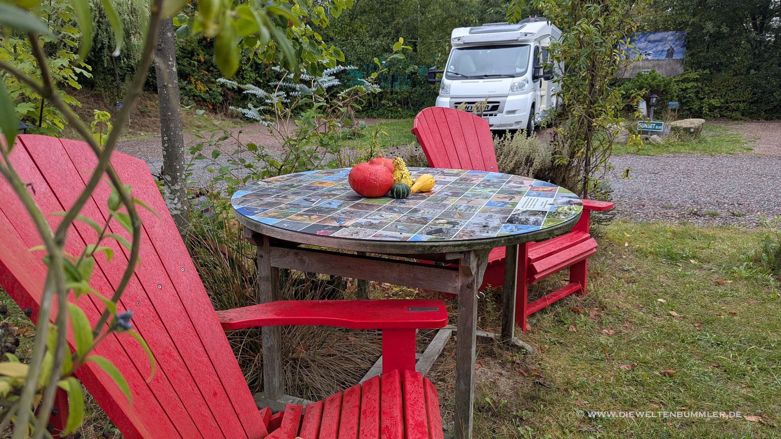 Unsere Adirondacks - mit Kürbissen