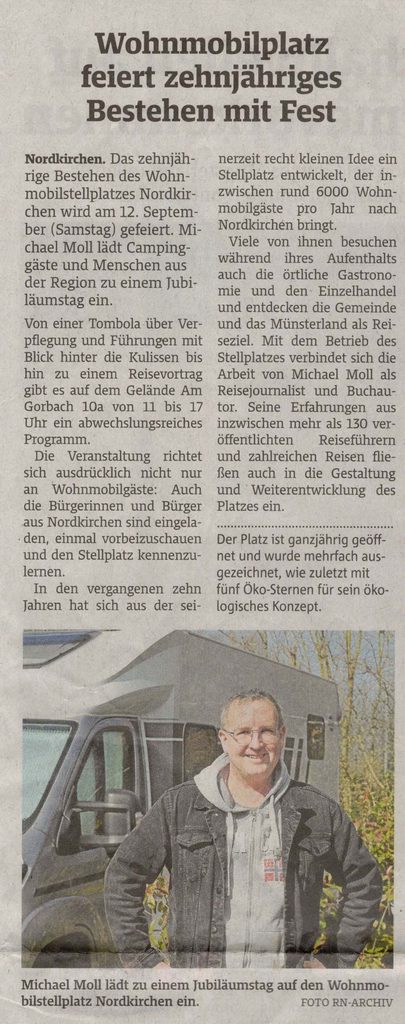 Wohnmobilstellplatz Nordkirchen feiert Jubiläum