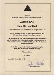 Zertifikat als Wanderführer