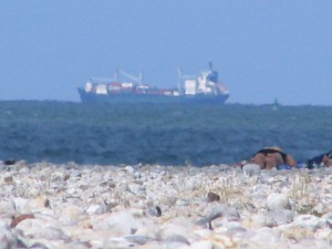 Das Frachtschiff zum ersten Mal gesehen