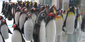 Pinguin als Schaufensterpuppe