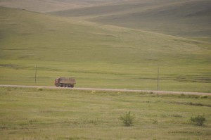 Einsame Straße in Sibirien