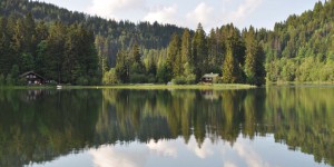 Die Landschaft spiegelt sich im Spitzingsee