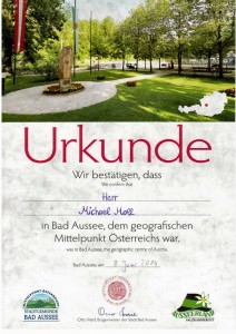 Urkunde über den Besuch am Mittelpunkt
