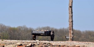 Pfahl und Steinkarren als Mahnmal
