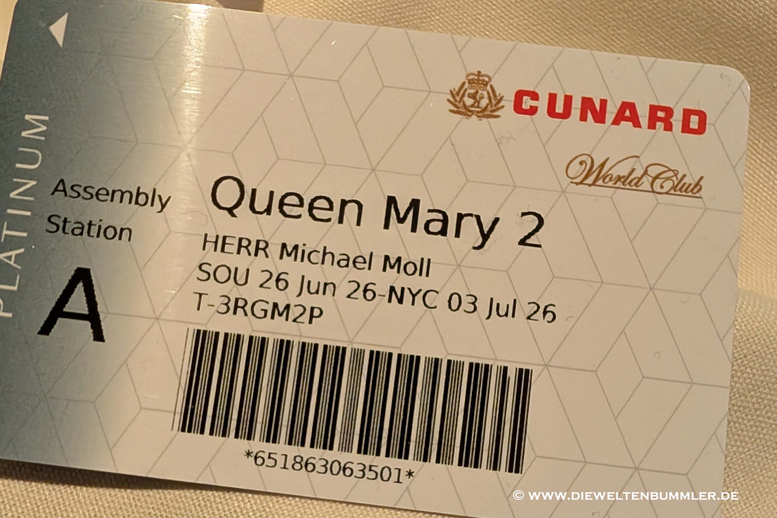 Meine Bordkarte für die Queen Mary 2 Meine Bordkarte für die Queen Mary 2
